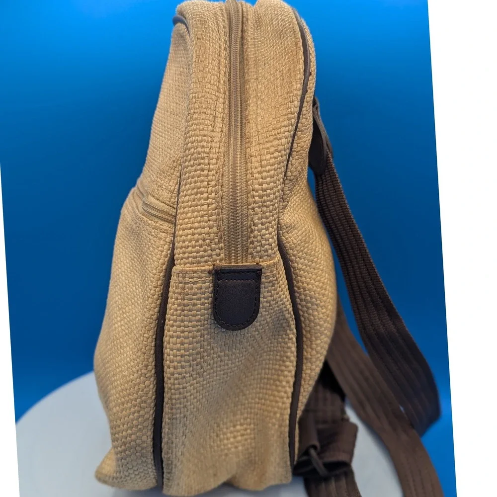 Vintage GAP Mini Backpack Tan Woven Straw Textured Small Rucksack Brown Trim